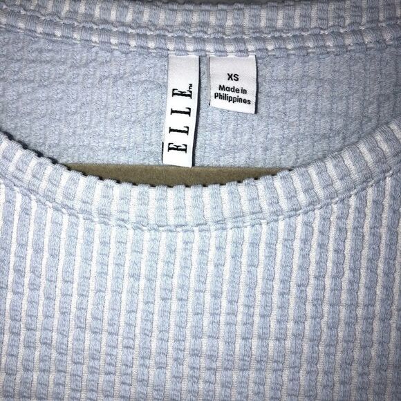Elle soft cotton blend 3/4 ruffle sleeve ribbed top light blue/white sz XS - Picture 4 of 5